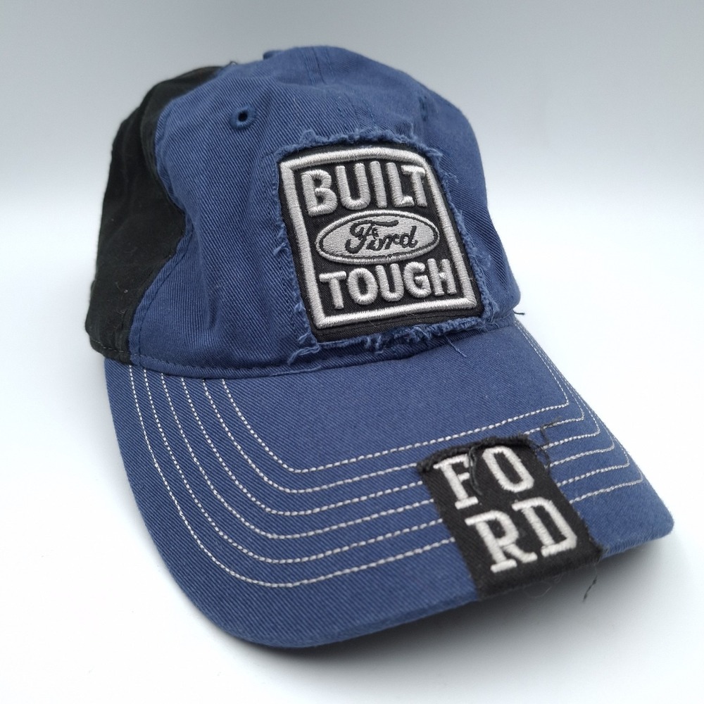 Ford Built Tough Hat Distressed Navy Blue Truck Auto Cap 100% Cotton